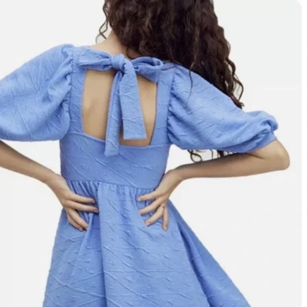 Sky blue Free People mini dress with puff sleeve